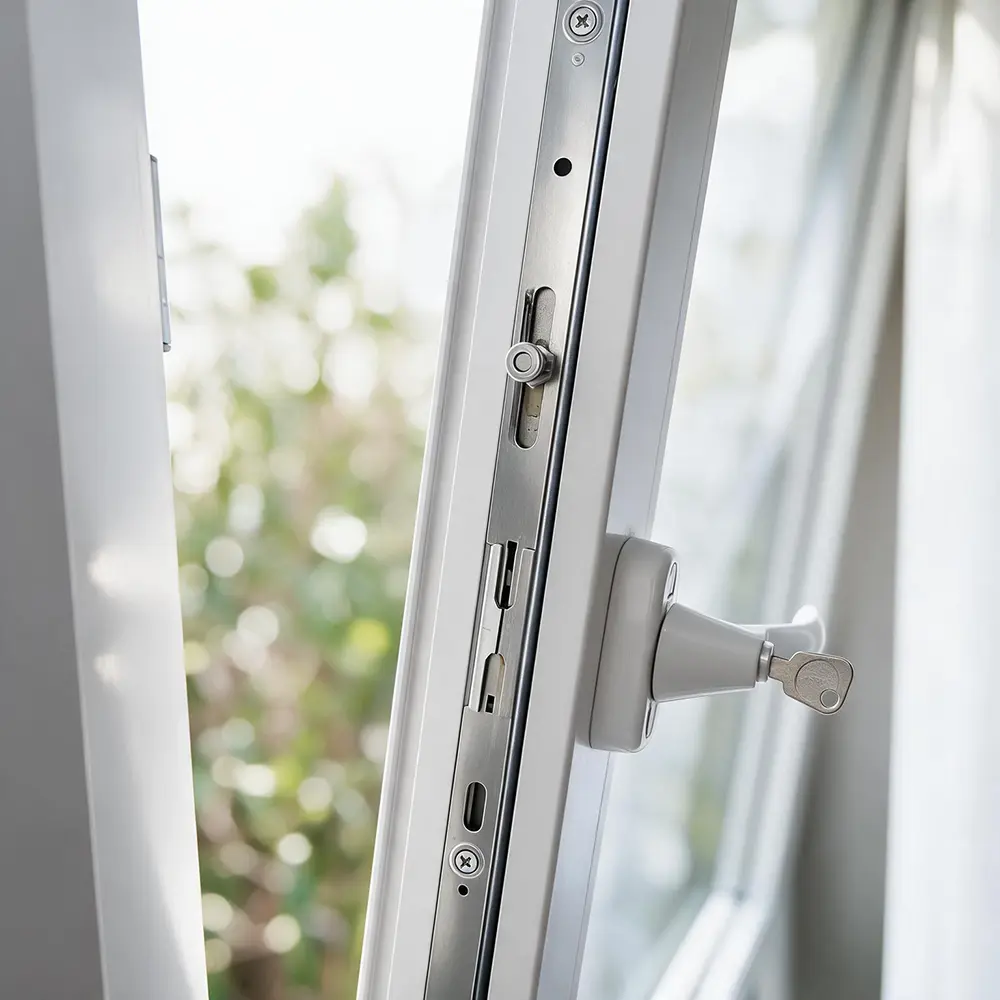 Internal locking mechanism on a tilt and turn uPVC window