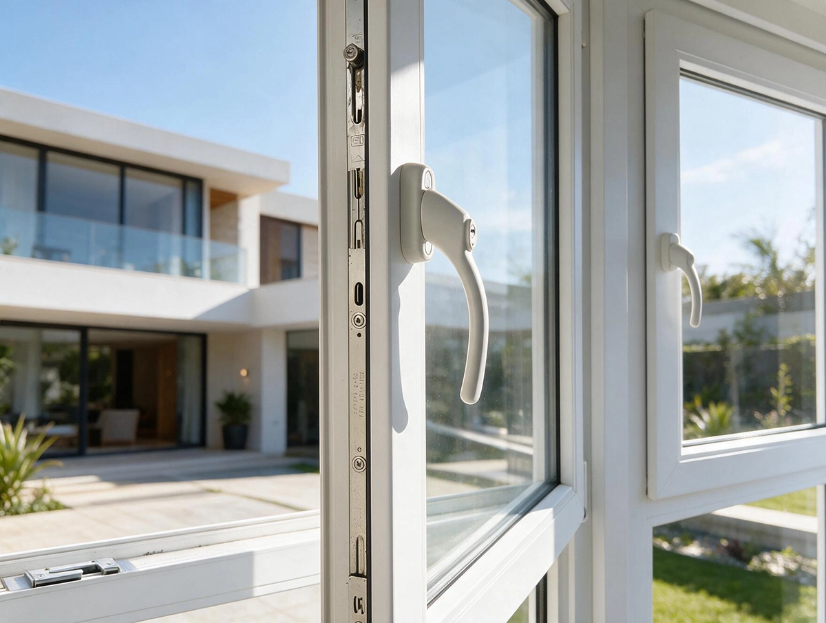 Multi-point locking hardware on an open uPVC window
