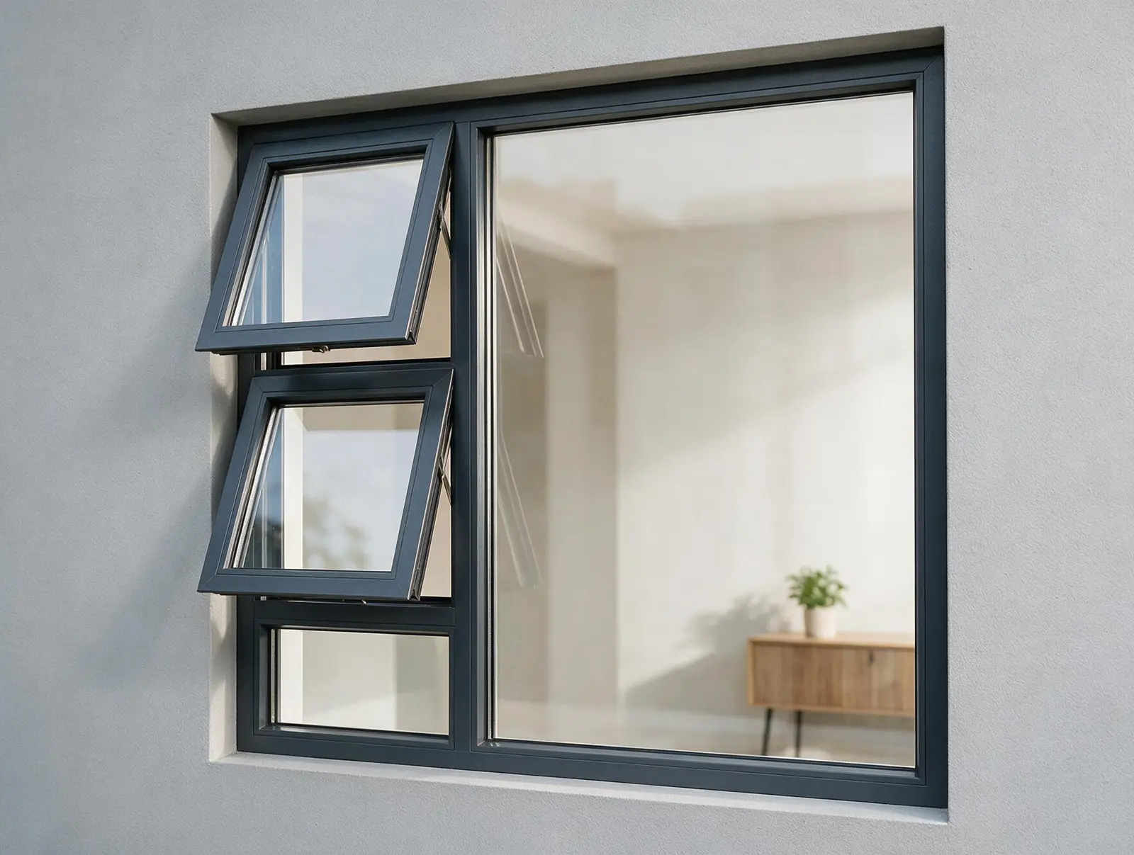 Anthracite grey top hung uPVC windows manufactured in Johannesburg