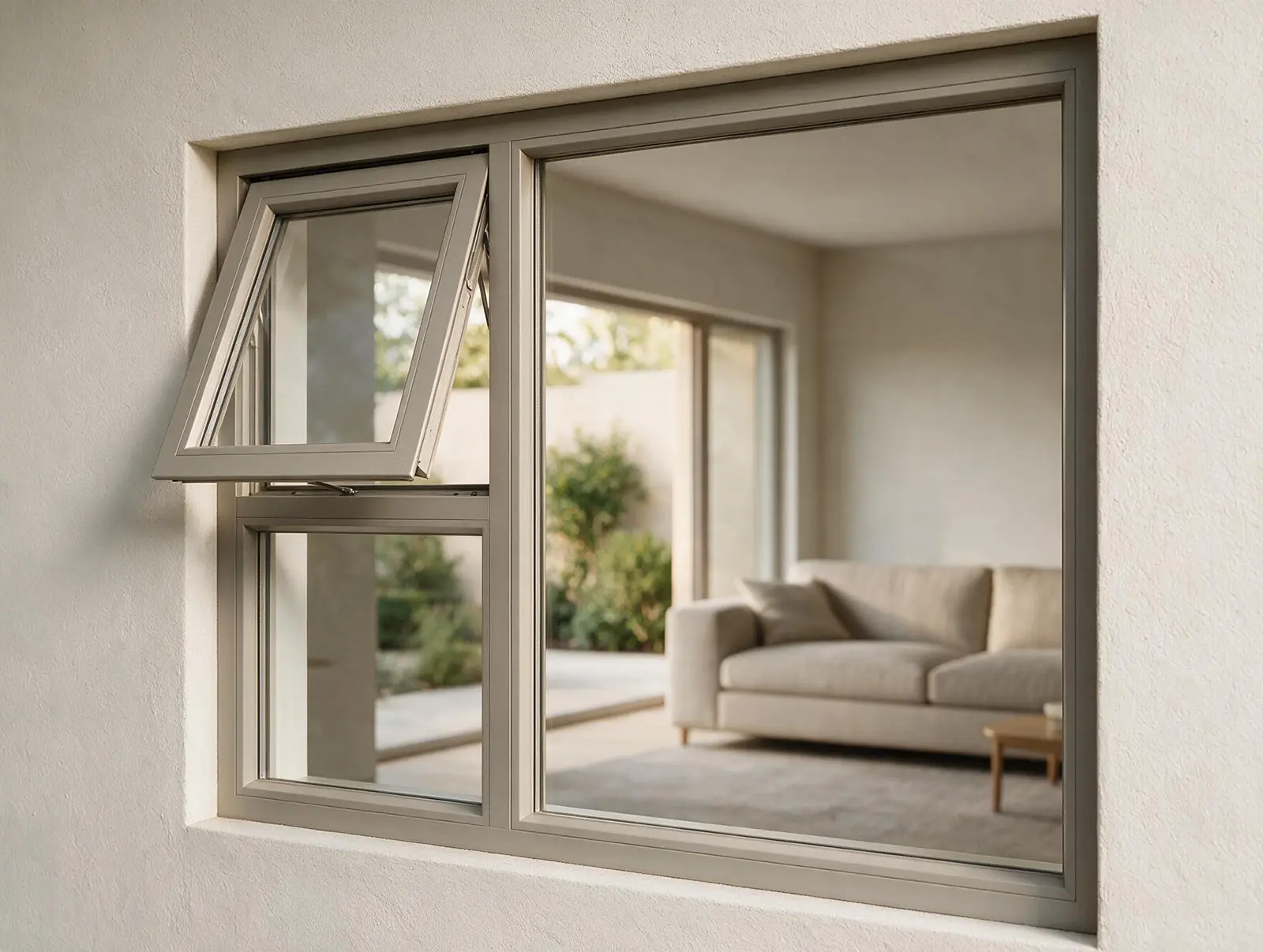 Matt Stone Grey top hung uPVC window manufactured in Johannesburg
