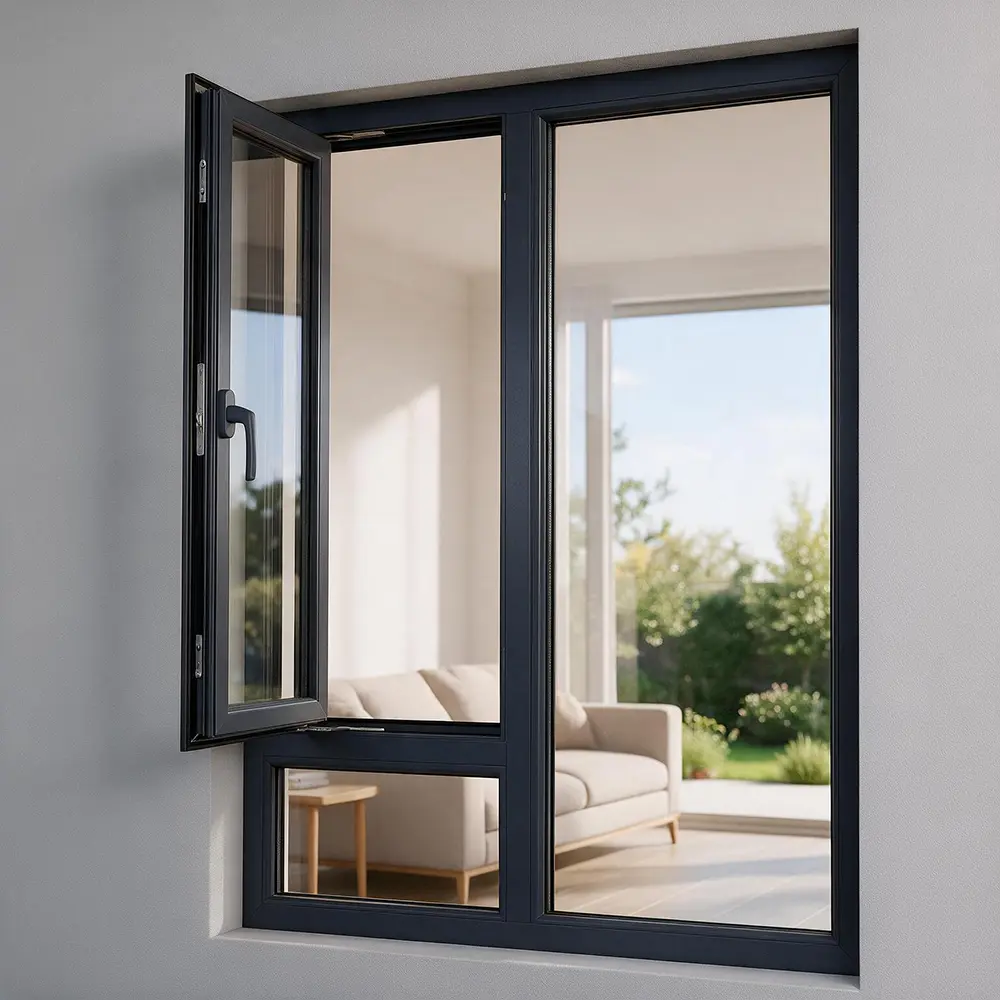 Black side hung uPVC window manufactured in Johannesburg