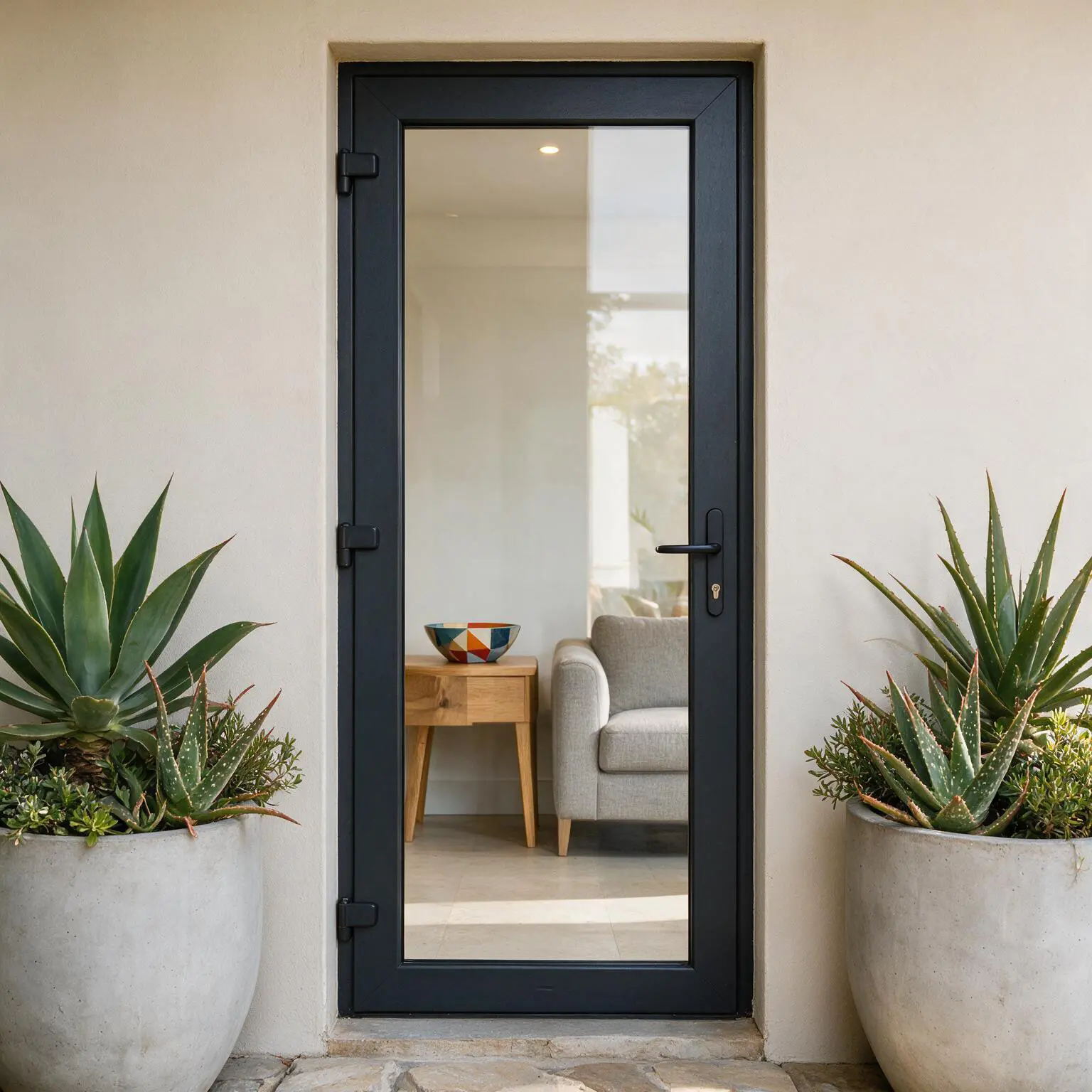 Black single uPVC door manufactured in Johannesburg