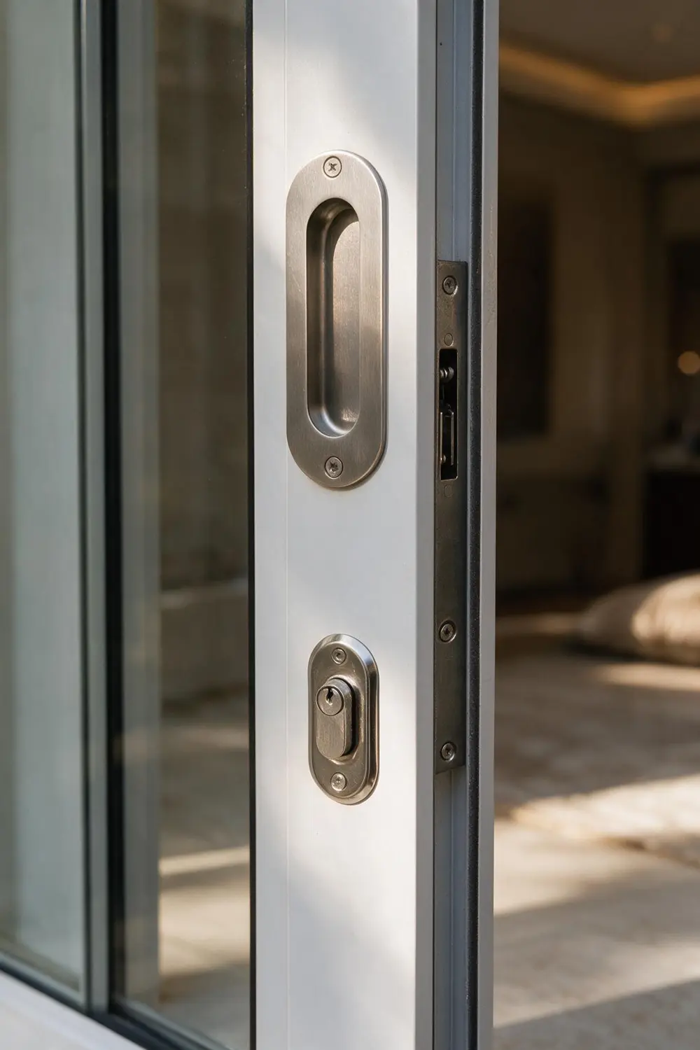 uPVC sliding door security locking hardware and key cylinder