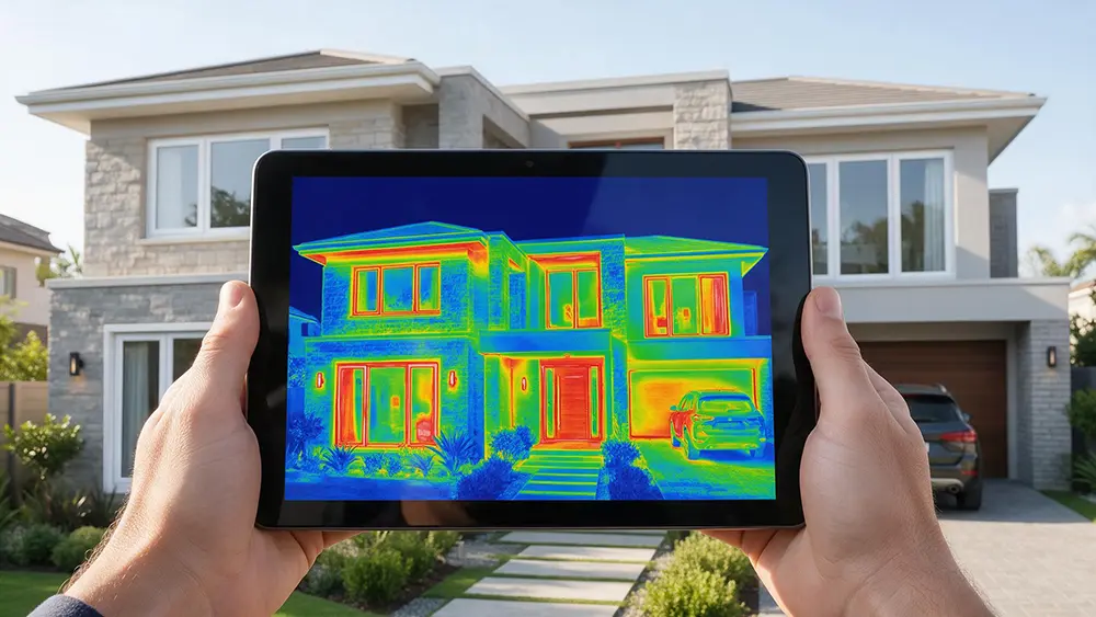 Thermal image showing U-value and solar heat gain through uPVC windows